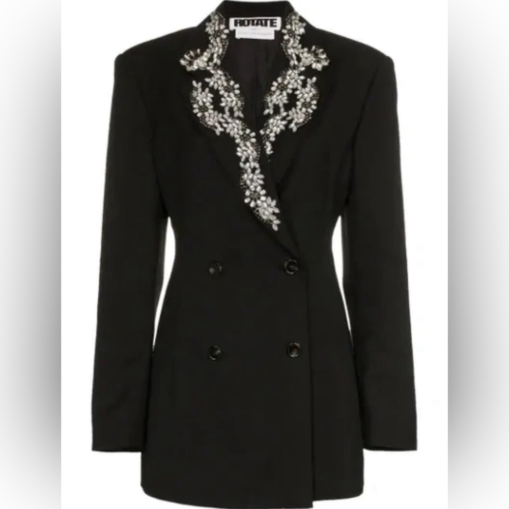 ROTATE BIRGER CHRISTENSEN Black Crystal-Embellished Gabardine Blazer